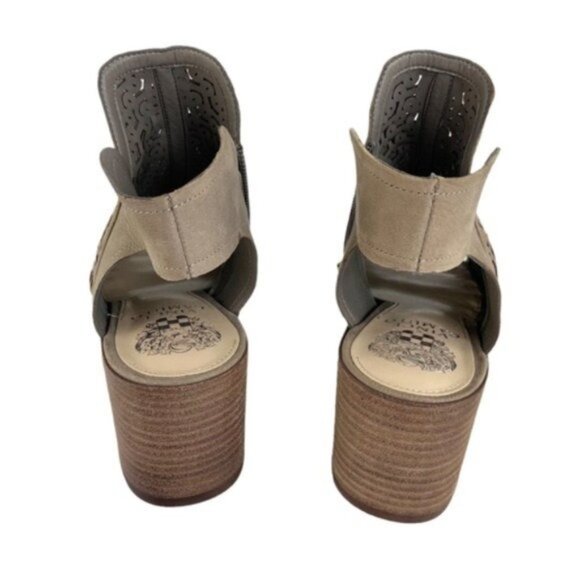 Vince Camuto Slingback Heel Peep Toe Laser Cut Grey Sandals - Picture 4 of 9